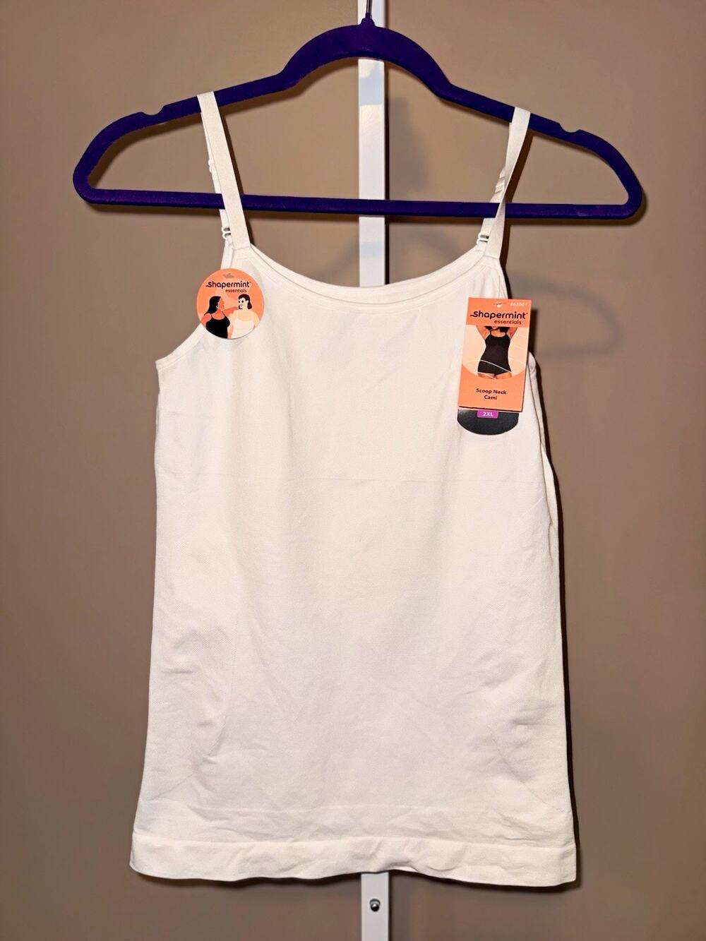 Shapermint Essentials Scoop Neck Cami 2XL White Moderate Compression Adjustable